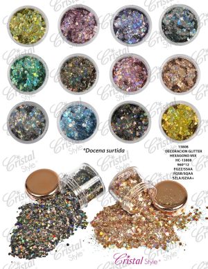 Glitter mix hexagono grande