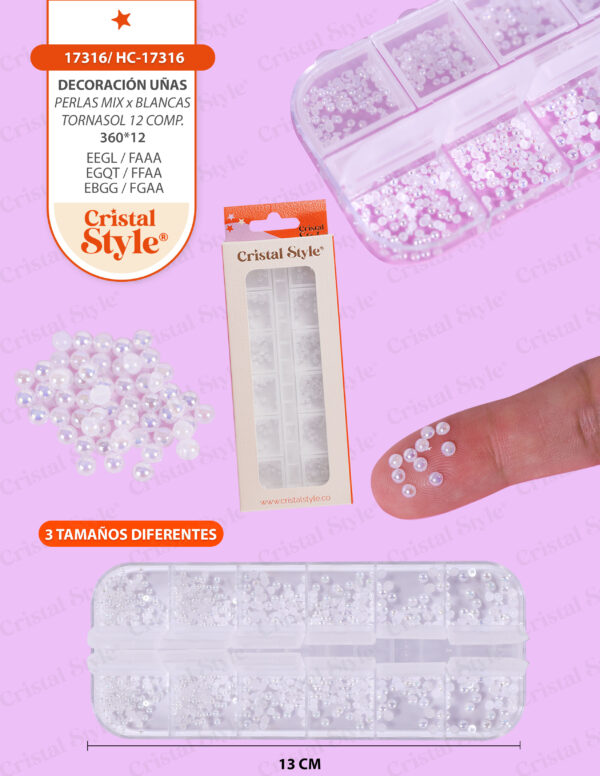 Perlas mix blancas tornasol - 12 compartimentos