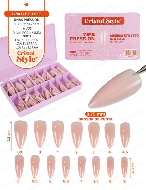 Press on acrílicas medio stiletto nude
