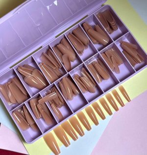 Press on efecto acrilico coffin brown color Cristal Style